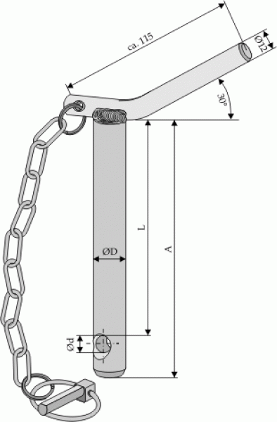 Sicherungsbolzen mit Kette und Klappsplint für Unterlenker Kat. III 14-36-150K - Bild 1 von 1