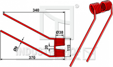 Kreiselheuerzinken 340-115-9 mm  Ausführung rechts für Claas - Farbe Rot / Best.-Nr.  15-CLA-13