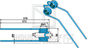 Kreiselheuerzinken (Zett-Kreisel)  L - B - D  378-96-9 mm  für Pöttinger - Farbe Blau / Best.-Nr.  15-DEU-01