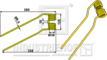 Federzinken links  L x B x S:  380/355 x 125 x 9.5 mm  für Niemeyer:   Farbe Gelb  / Best.-Nr.  15-NIE-02L
