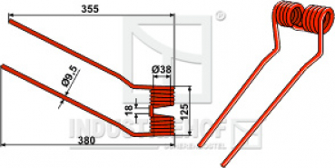 Federzinken links  L x B x S:  380/355 x 125 x 9.5 mm  für Niemeyer:   Farbe Rot  / Best.-Nr.  15-NIE-02R