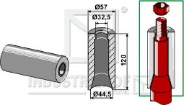 18100-49  Einschweißbuchse für Frontlader- Silo- und Greiferzinken  Länge 120 mm