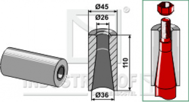 18100-62  Einschweißbuchse für Frontlader - Silo- und Greiferzinken  Länge 110mm
