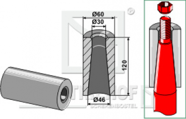 18100-71  Einschweißbuchse für Frontlader - Silo- und Greiferzinken  Länge 120mm