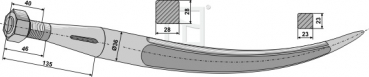 Greiferzinken gebogen (181603)  Länge 800 mm Gewinde M22 x 1.5 mm  Profil Vierkant 28/28