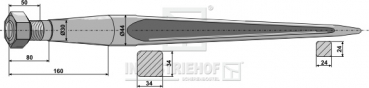 Spitzer Zinken mit konischer Mutter / Länge 810 mm Gewinde M30x2 Profil / Vierkant 34 / 34 mm