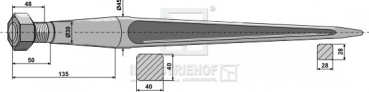 Fronladerzinken Länge 820 mm Gewinde M28 x 1.5 / Profil  Vierkant  40/40