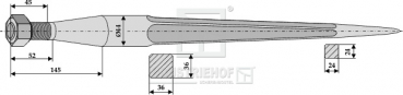 Fronladerzinken Länge 910 mm Gewinde M28 x 1.5 / Profil: Vierkant   36/36 mm