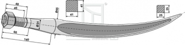Gebogener spitzer Zinken mit konischer Mutter (18940)  Länge 940 mm Gewinde M30 x 2  Profil: Vierkant  41/41