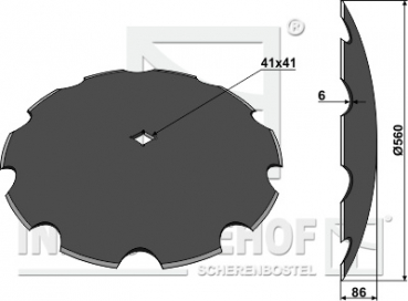 Scheibe für Scheibeneggen gezahnte Scheibe Ø560 S6 F86 C41mm-Vierkantwelle
