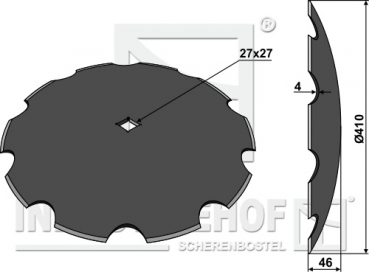 Scheibe für Scheibeneggen gezahnte Scheibe Ø410 S4 F46 C27mm-Vierkantwelle