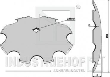 Scheibe für Scheibeneggen gezahnte Scheibe Ø450 S4 F57 C27mm-Vierkantwelle