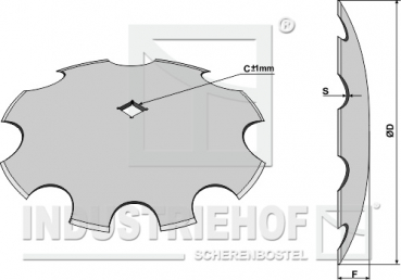 Scheibe für Scheibeneggen gezahnte Scheibe Ø450 S4 F57 C29mm-Vierkantwelle