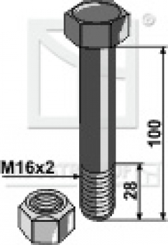 Schraube mit Mutter M16 x 2 x 100 mm für Müthing Mulcher