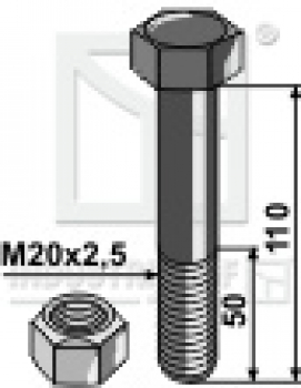 Schraube mit Mutter 63-20110 M20 x 2.5 x 110 mm 10.9 passend für Mulag Mulcher