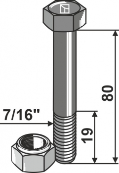 Schraube mit Mutter 63-71680   7/16" X 80mm  10.9 passend für Mulag Mulcher