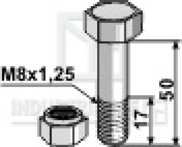 Schraube mit Sicherungsmutter M8 x 50 mm 10.9 passend für Agria, Lipco Mulcher