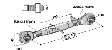Oberlenker M20x2,5 Länge 280/415 mm