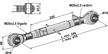 Oberlenker M20x2,5 Länge 340/470 mm