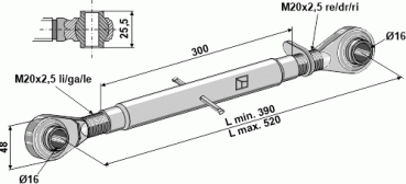 Oberlenker M20x2,5 Länge 390/520 mm