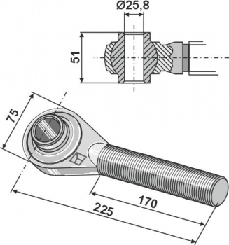 Spindel M30x3,5  Länge  170 / 225 mm Linksgewinde