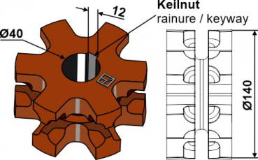 Kettennuss/Umlenkrolle Kettenteilung 11X31Zähne 6 Keilnut 12 mm