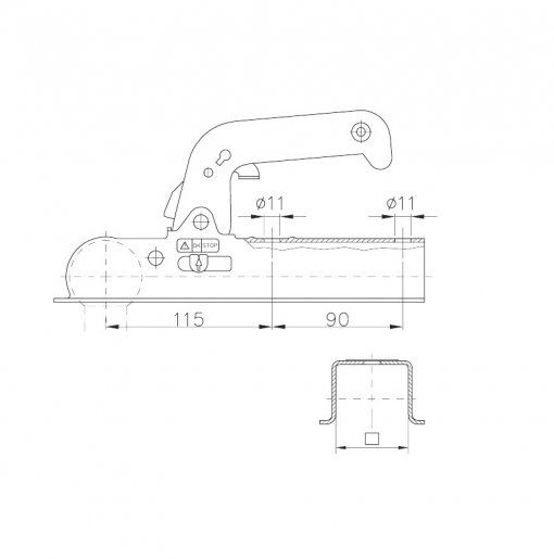 Hinken-Parts - Zug Kugelkupplung Kupplung Zugmaul 50 mm eckig vierkant für  750 kg PKW Anhänger