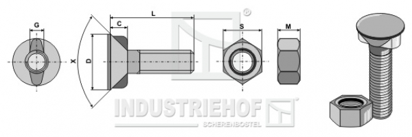 12351410 Pflugschraube DIN 11014 M12x1,75x35 mit Sechskantmutter