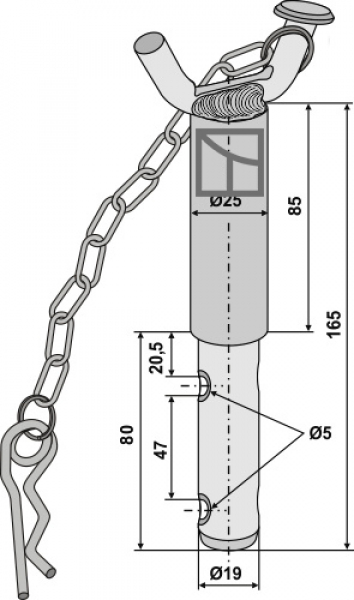 Stufenbolzen mit Griff, Kette und Federvorstecker