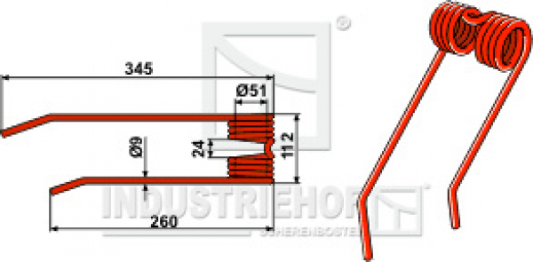 Kreiselheuerzinken Ausführung rechts  L x B x S:  345/260 x 112 x 9 mm  für Freudendahl (F.J.) :   Farbe rot  / Best.-Nr.  15-FJ-01