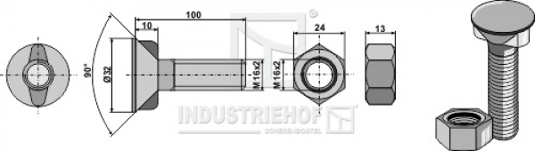16100410 Pflugschraube DIN 11014 M16 x 2 x 100 mit Sechskantmutter