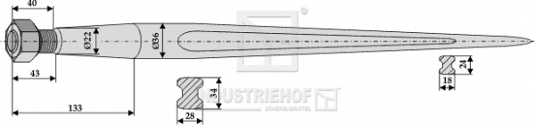 Fronladerzinken 181000 Länge 1000 mm Gewinde M22 x 1.5 mm  / Profil Doppel - T