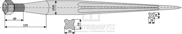 Fronladerzinken Länge 1000 mm Gewinde M27 x 1.5 X - Profil