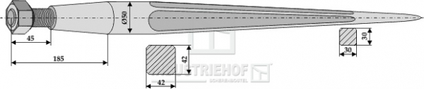 Fronladerzinken Länge 1100 mm Gewinde M28 x 1.5 Profil Vierkant 42/42 mm