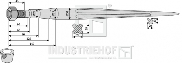 Großballenzinken 181300 Länge 1400 mm Gewinde M22 x 1.5 mm  /  X Profil 28/28 mm