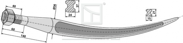 Greiferzinken gebogen (18681) Länge 680 mm Gewinde M 22 x 1.5 mm  Profil: Dippel-T 24/37