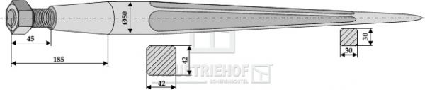 Frontladerzinken Länge 980 mm / Gewinde 28x1.5 / Profil - Vierkant 42 / 42 mm