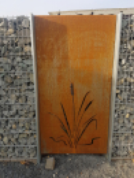 Trennwand Sichtschutzwand Schmuckblech m. Bodenank Pfeiffenputzer 183cm Edelrost