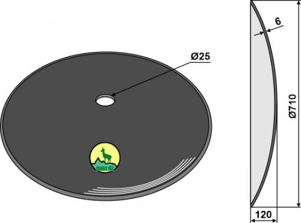 Scheibe gewölbt für Scheibenegge glatte Schneide Ø710x6mm Bohr. Ø25