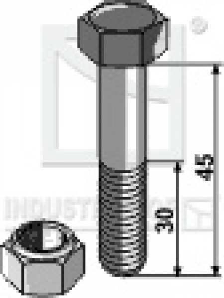 Schraube mit Sicherungsmutter M12 X 1.75 X 45  10.9 für Kverneland Mulcher