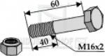 Schraube M16x2x60mm 10.9 mit Mutter passend für Kuhn Mulcher